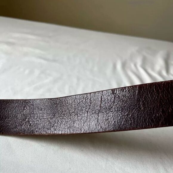 Vintage 90sโ Brown Leather Belt with Heavy Brass Roller Buckle Worn In Casual 34 - Picture 5 of 9